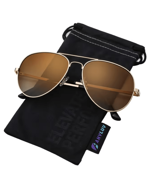 Gold steel rim polarised aviator sunglasses - Pollylop Swimwear