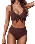 HANNA NIKOLE textured tie knot brown bikini - Pollylop Swimwear
