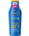 Nivea Sun protect & moisture sunscreen sun cream bottle with SPF 50 on a white background