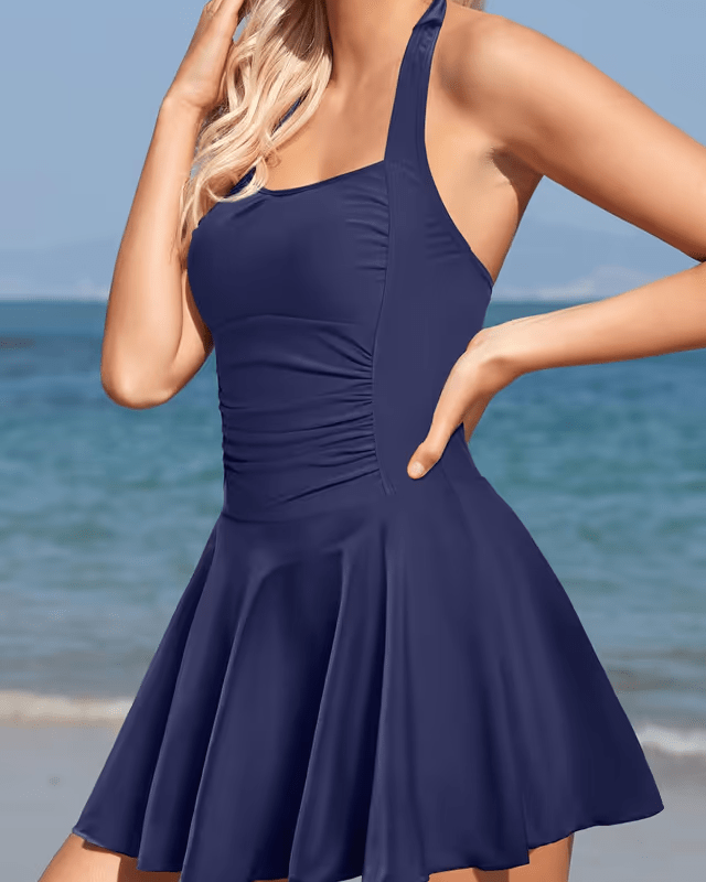 SHEKINI halter neck swim - dress blue - Medium - Pollylop Swimwear