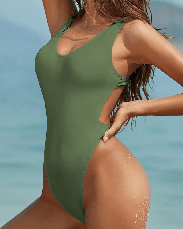 SHEKINI Olive green scoop neck swimsuit - XL - Pollylop Swimwear