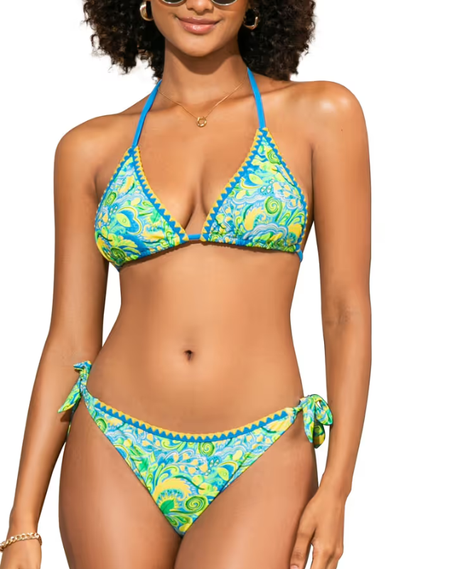 Shekini triangle side tie halter bikini blue ylw paisley - XL - Pollylop Swimwear