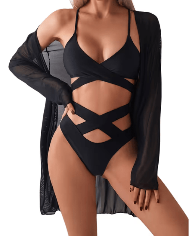 XUMPLO black 3 piece criss - cross bikini set - Pollylop Swimwear